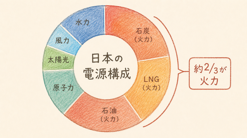 日本の電源構成の円グラフ